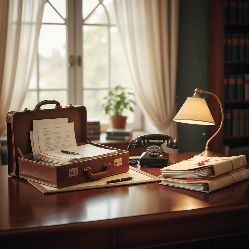 Lawyer desk and file work